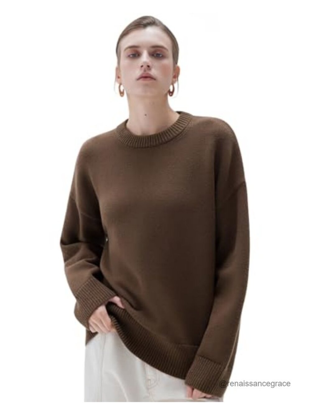 Cashmere Blend Oversized Crew Neck Long Sleeve Pullover Sweater